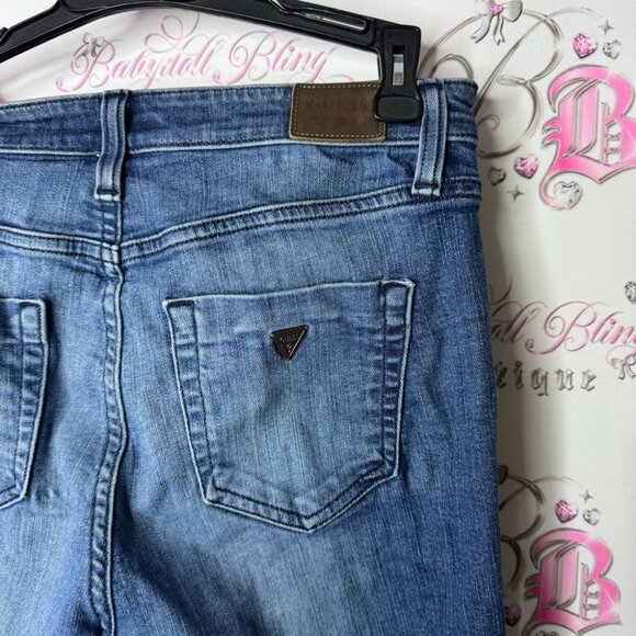 Guess jeans denim distressed trim cuff Blue Flare Wide Leg Jeans - Picture 4 of 5